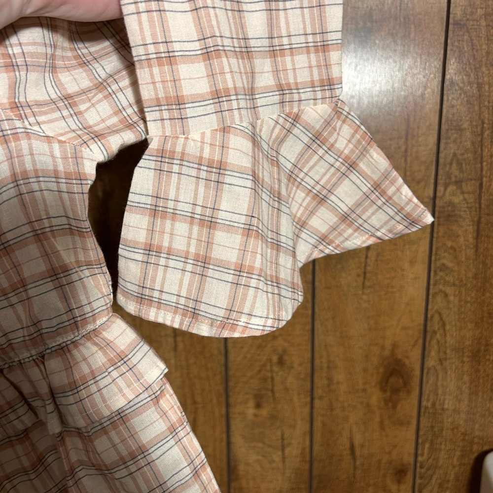 Rebellion Peach Plaid Ruffle Tie-Front Blouse - Picture 3 of 6